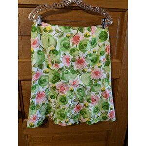 Peck & Peck Size 4 Floral Skirt Flare A-line Green Bright Lined Modest